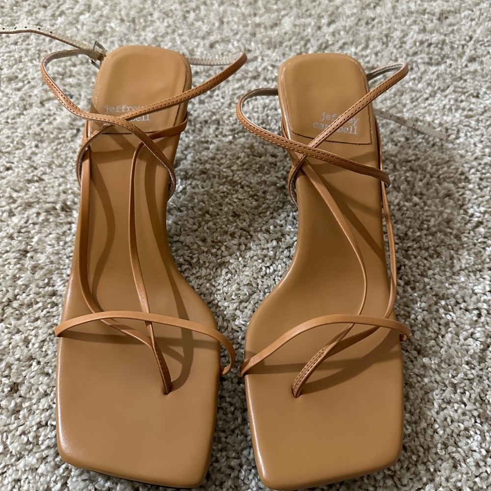 Jeffrey Campbell Tan Strappy Square-Toe Heels